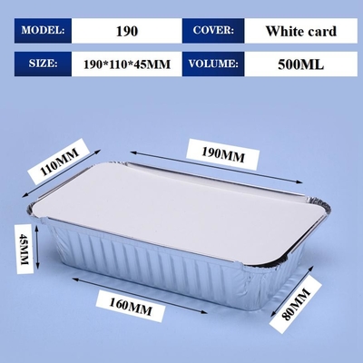 190*110*45MM Food Packaging Pan Food 500ML Box Trays With Lid Aluminium Disposable Containers Aluminum Foil Container