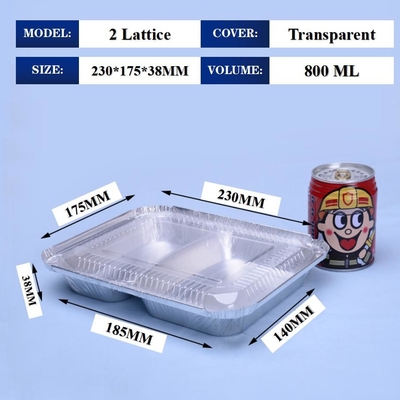 800ML Aluminum Foil Lunch Box 230mm*175mm*38mm Wholesales Container Tray Square Pans High Quality 2 Lattice