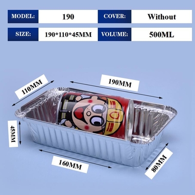 190*110*45MM Food Packaging Pan Food 500ML Box Trays With Lid Aluminium Disposable Containers Aluminum Foil Container